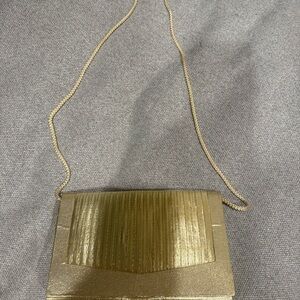 Gold Metallic Shoulder Bag with Chain Strap